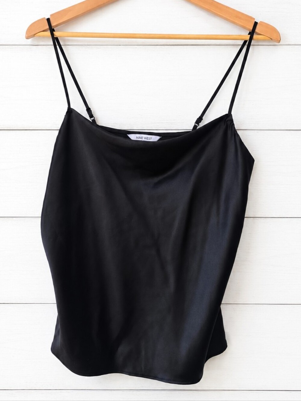Nine West Black Satin Cowl-Neck Spaghetti Strap Camisole Size XS
